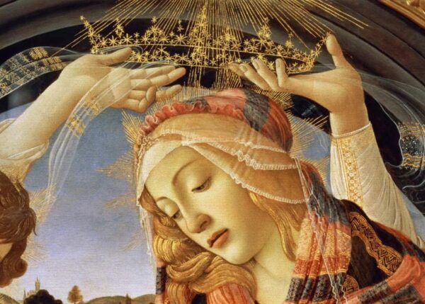 La Madonna del Magnificat, dettaglio del viso e della corona della Vergine, 1482 (tempera su tavola) – Sandro Botticelli Sandro Botticelli 2024-11-21