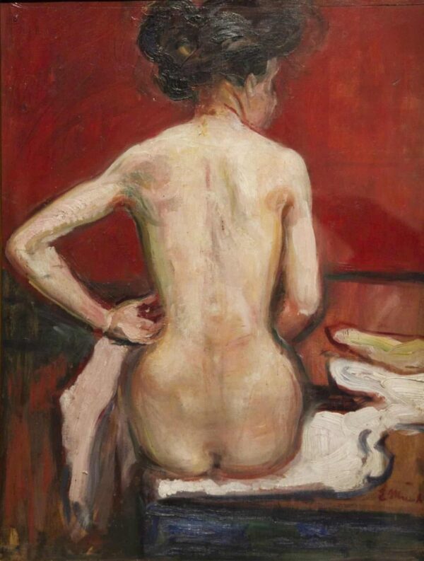 Vista posteriore di un nudo femminile seduto su sfondo rosso – Edvard Munch Edvard Munch 2024-11-14