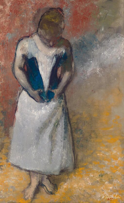 Donna in piedi di fronte, che stringe il suo corsetto – Edgar Degas Edgar Degas 2025-05-01