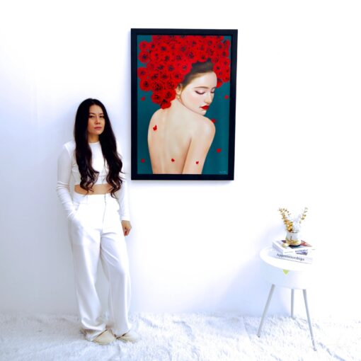 Donna Fragile con Rose | 60 x 90 cm Pittura Originale in Vendita 2025-05-23 3