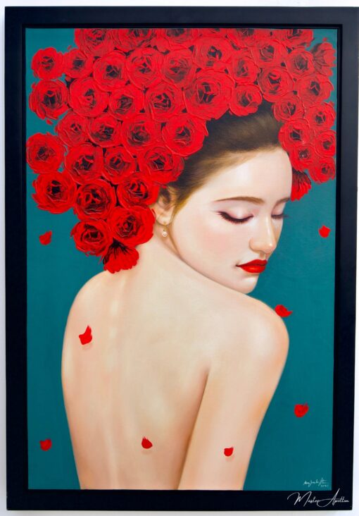 Donna Fragile con Rose | 60 x 90 cm Pittura Originale in Vendita 2025-05-23 4