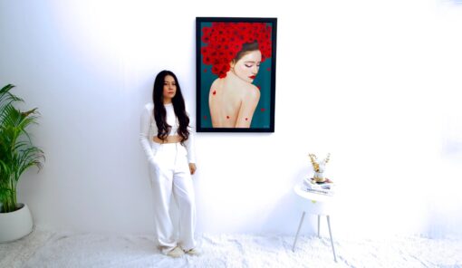 Donna Fragile con Rose | 60 x 90 cm Pittura Originale in Vendita 2025-05-23 5