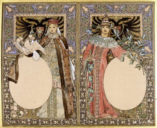 Illustrazione di libro con donne in costume tradizionale – Mucha Alphonse Mucha 2025-05-09