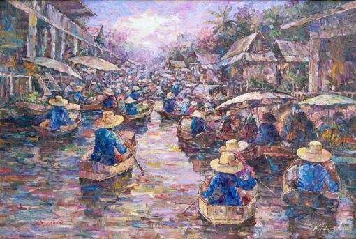 Mercato galleggiante | 145 x 105 cm Pittura Originale in Vendita 2025-04-28 3