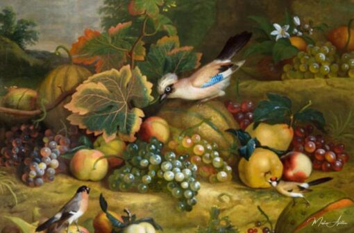 Natura morta con frutti, ghiandaia e finch in un paesaggio – Tobias Stranover Tobias Stranover 2025-05-28