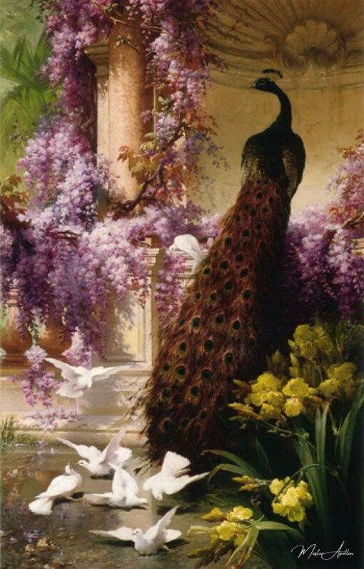 Un pavone e delle colombe in un giardino – Eugène Bidau Eugène Bidau 2025-05-30