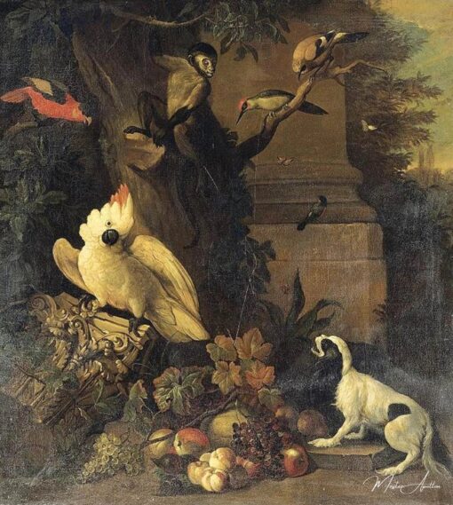 Un scimmia, un cane e vari uccelli in un paesaggio – Tobias Stranover Tobias Stranover 2025-05-28